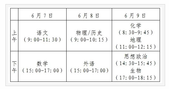 高考时间是几月几号2024年的 高考时间科目安排表